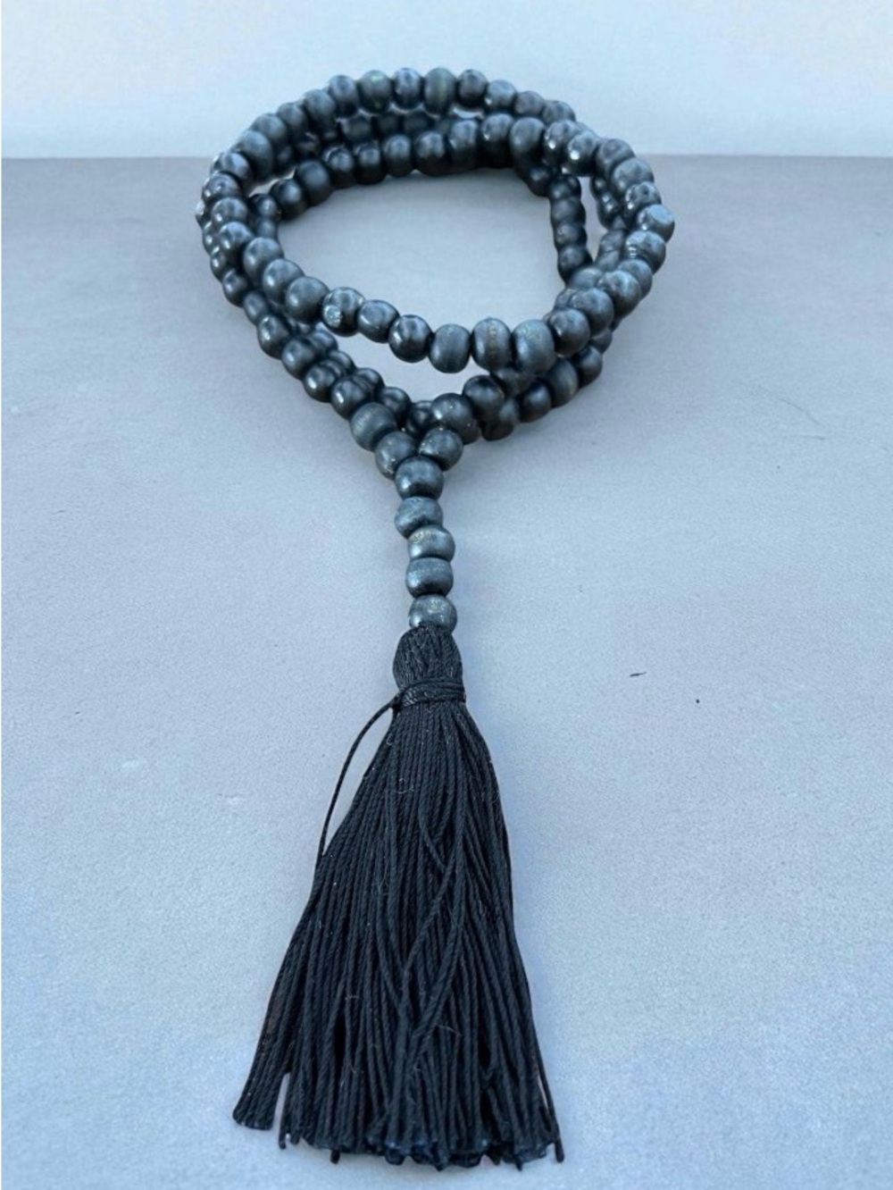 Black Beaded Tassel Necklace - Women’s Stylish Layering Accessory - Picture 2 of 3